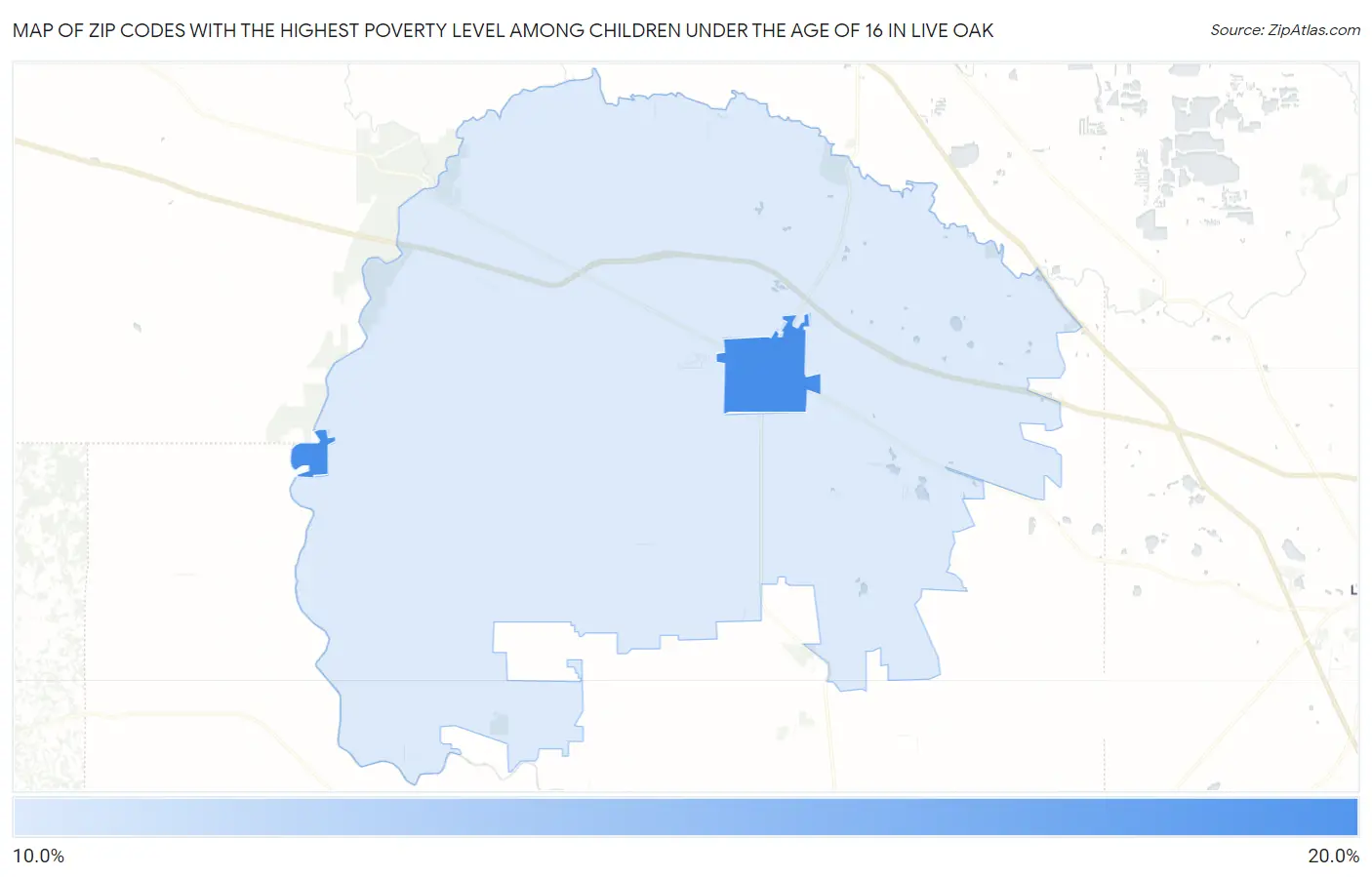 Zip Codes with the Highest Poverty Level Among Children Under the Age of 16 in Live Oak Map