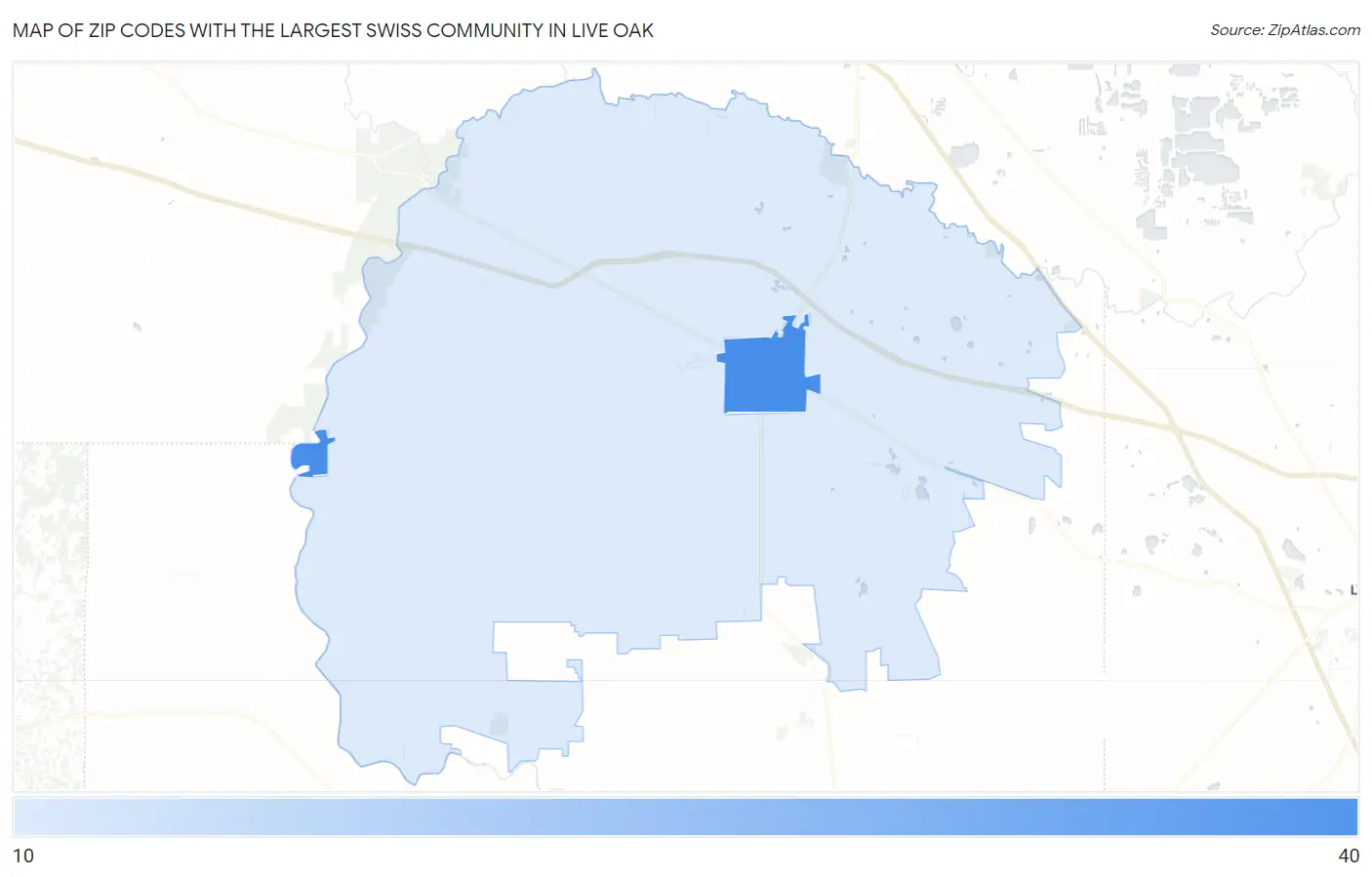 Zip Codes with the Largest Swiss Community in Live Oak Map