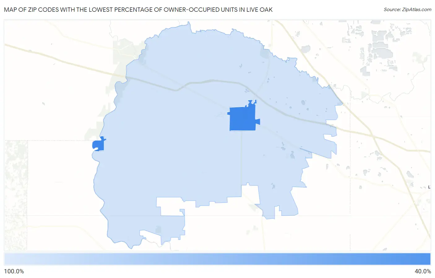 Zip Codes with the Lowest Percentage of Owner-Occupied Units in Live Oak Map