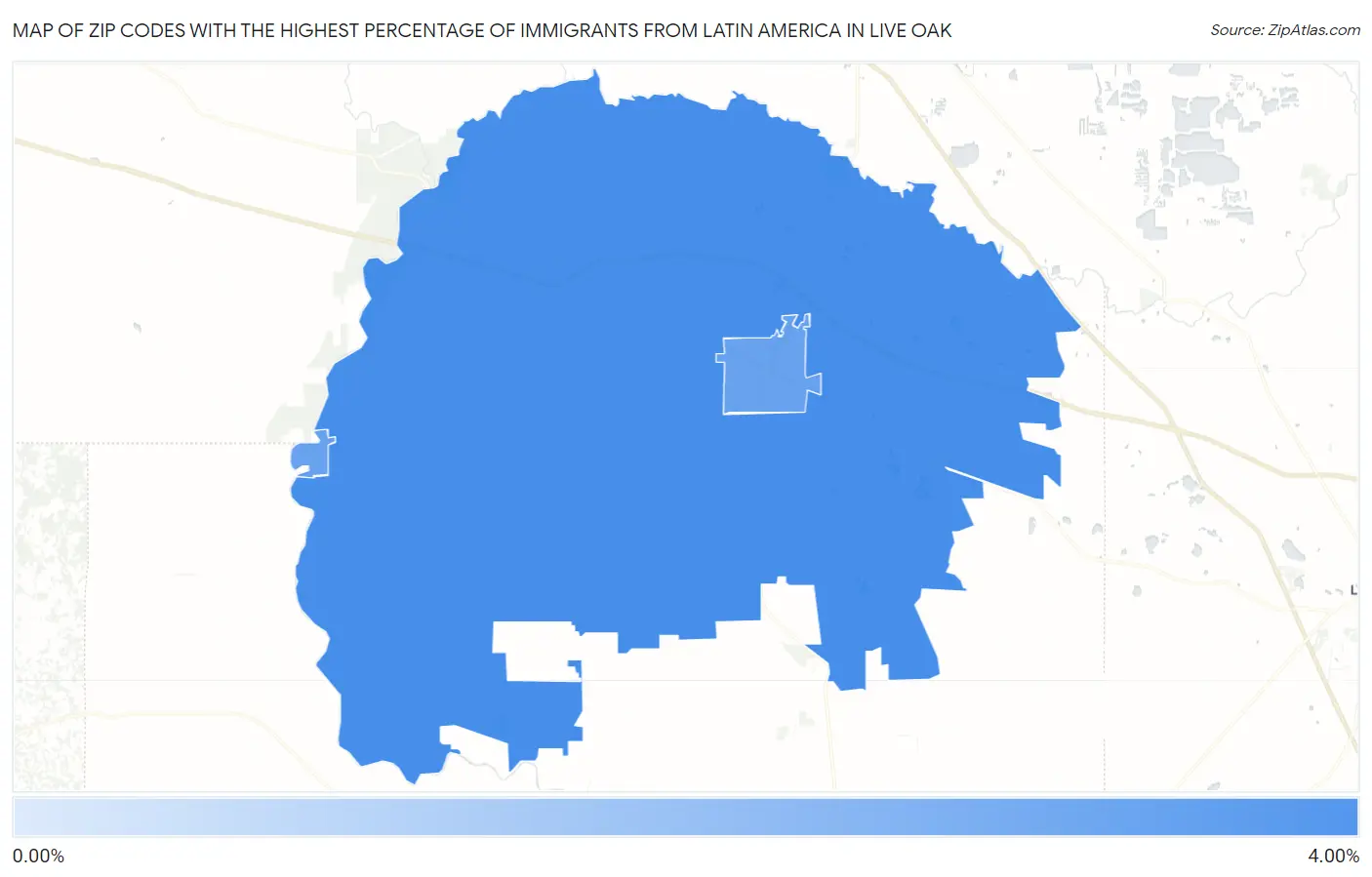 Zip Codes with the Highest Percentage of Immigrants from Latin America in Live Oak Map