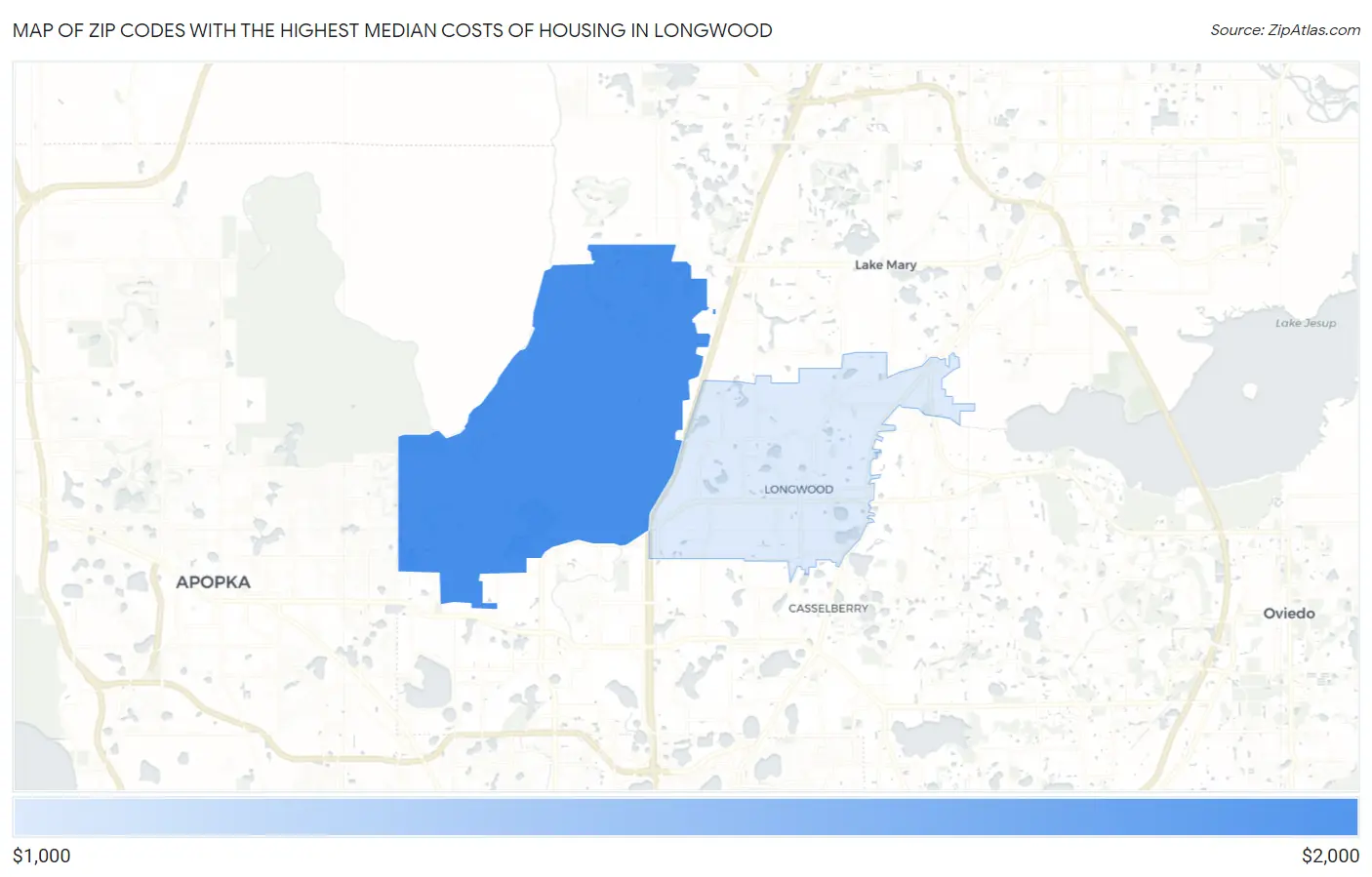 Zip Codes with the Highest Median Costs of Housing in Longwood Map
