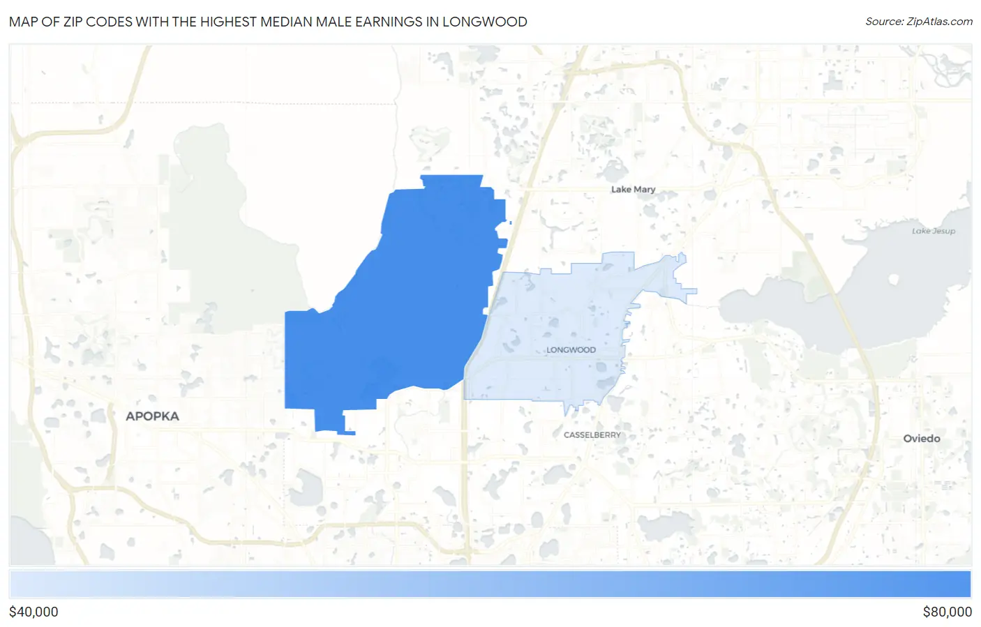 Zip Codes with the Highest Median Male Earnings in Longwood Map