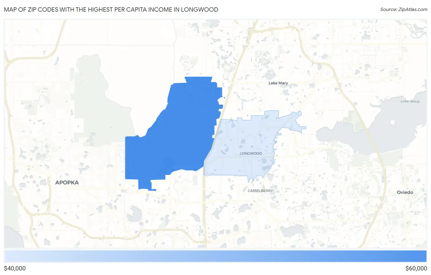 Zip Codes with the Highest Per Capita Income in Longwood Map