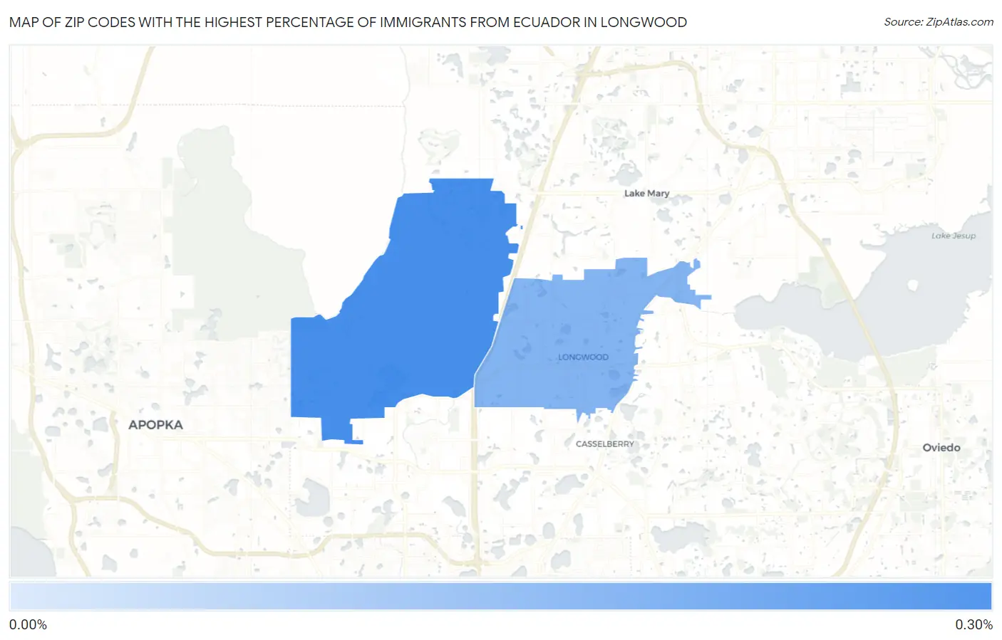Zip Codes with the Highest Percentage of Immigrants from Ecuador in Longwood Map