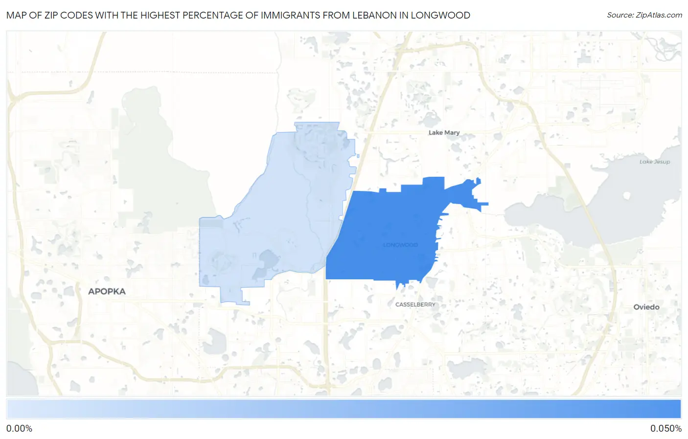 Zip Codes with the Highest Percentage of Immigrants from Lebanon in Longwood Map