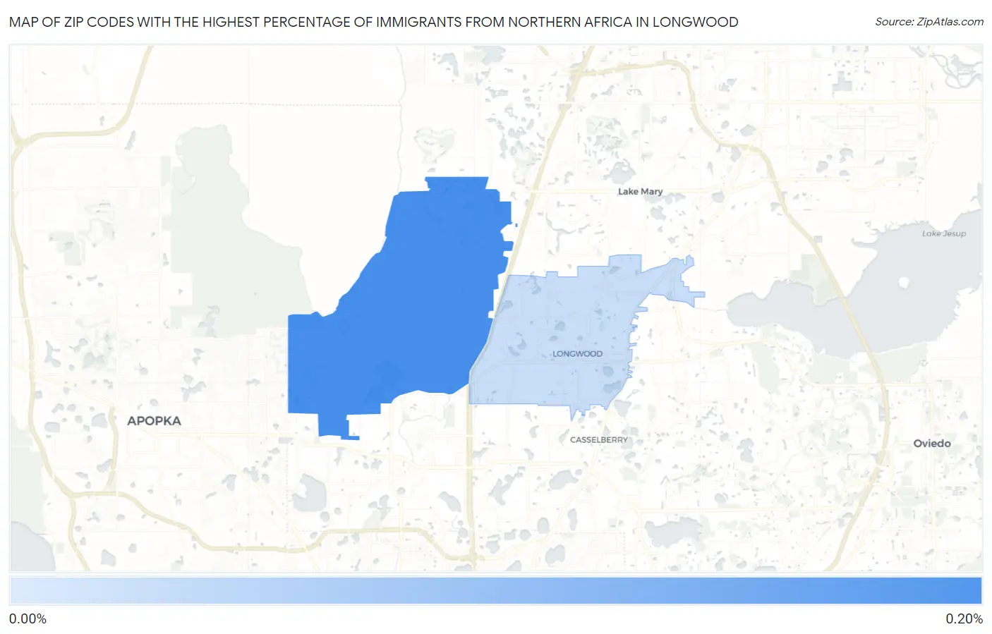 Zip Codes with the Highest Percentage of Immigrants from Northern Africa in Longwood Map