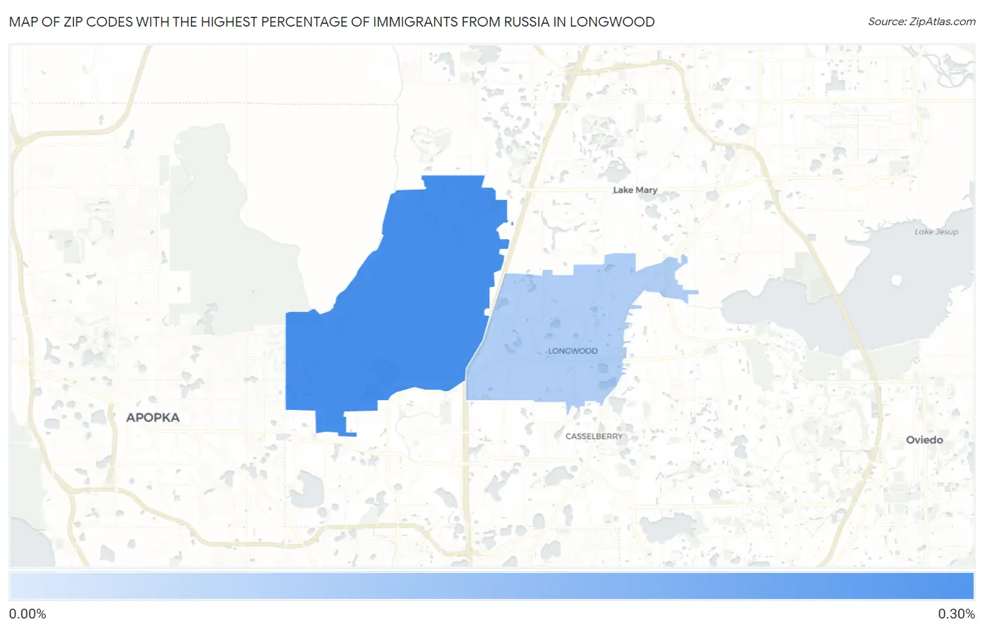 Zip Codes with the Highest Percentage of Immigrants from Russia in Longwood Map