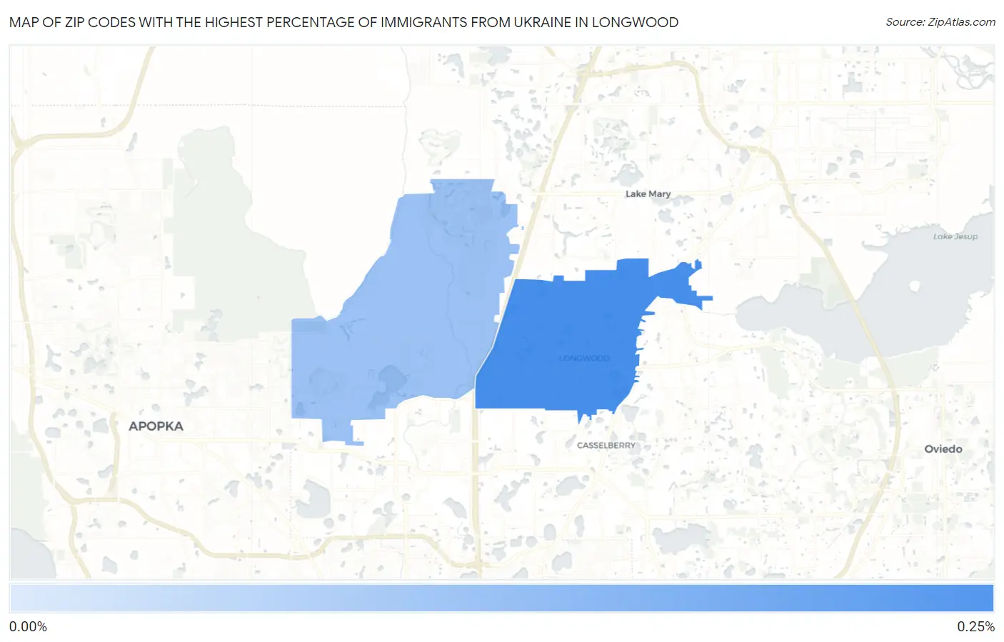 Zip Codes with the Highest Percentage of Immigrants from Ukraine in Longwood Map