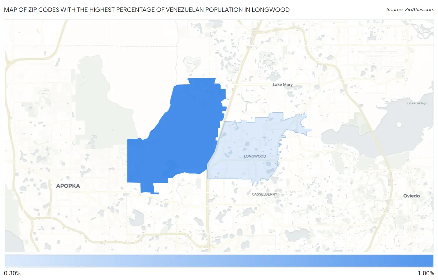 Zip Codes with the Highest Percentage of Venezuelan Population in Longwood Map