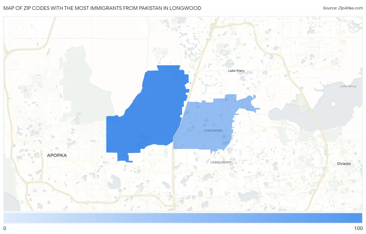 Zip Codes with the Most Immigrants from Pakistan in Longwood Map