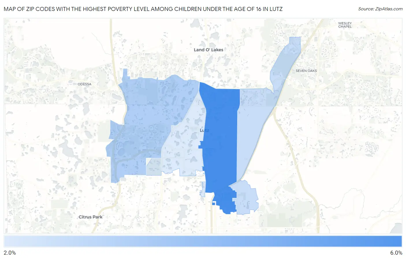 Zip Codes with the Highest Poverty Level Among Children Under the Age of 16 in Lutz Map