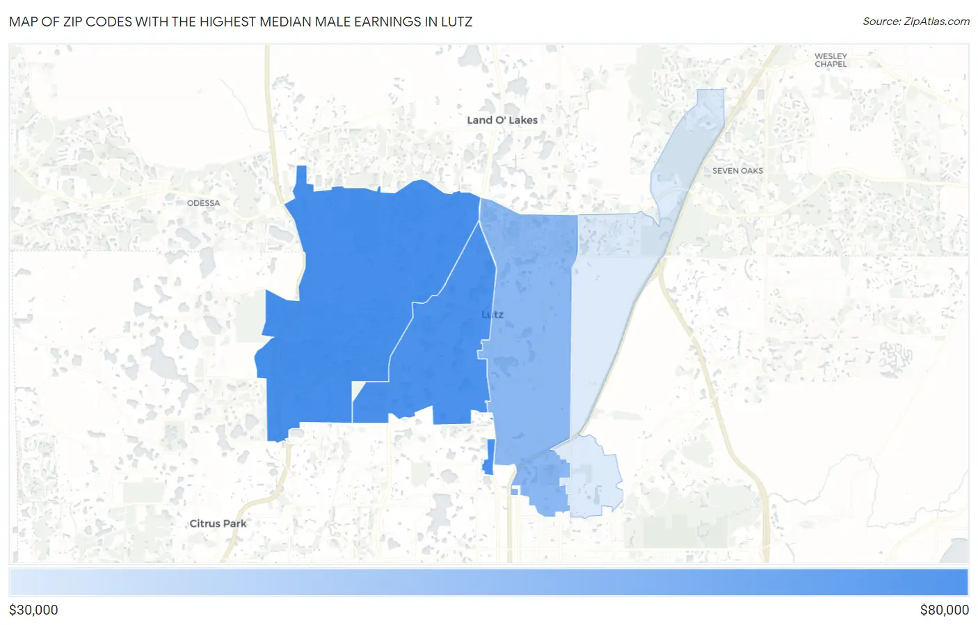 Zip Codes with the Highest Median Male Earnings in Lutz Map