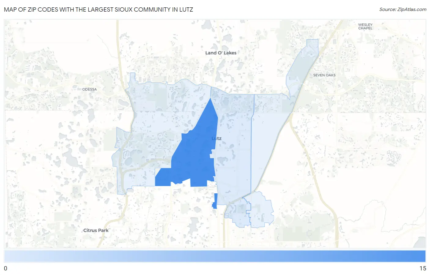 Zip Codes with the Largest Sioux Community in Lutz Map