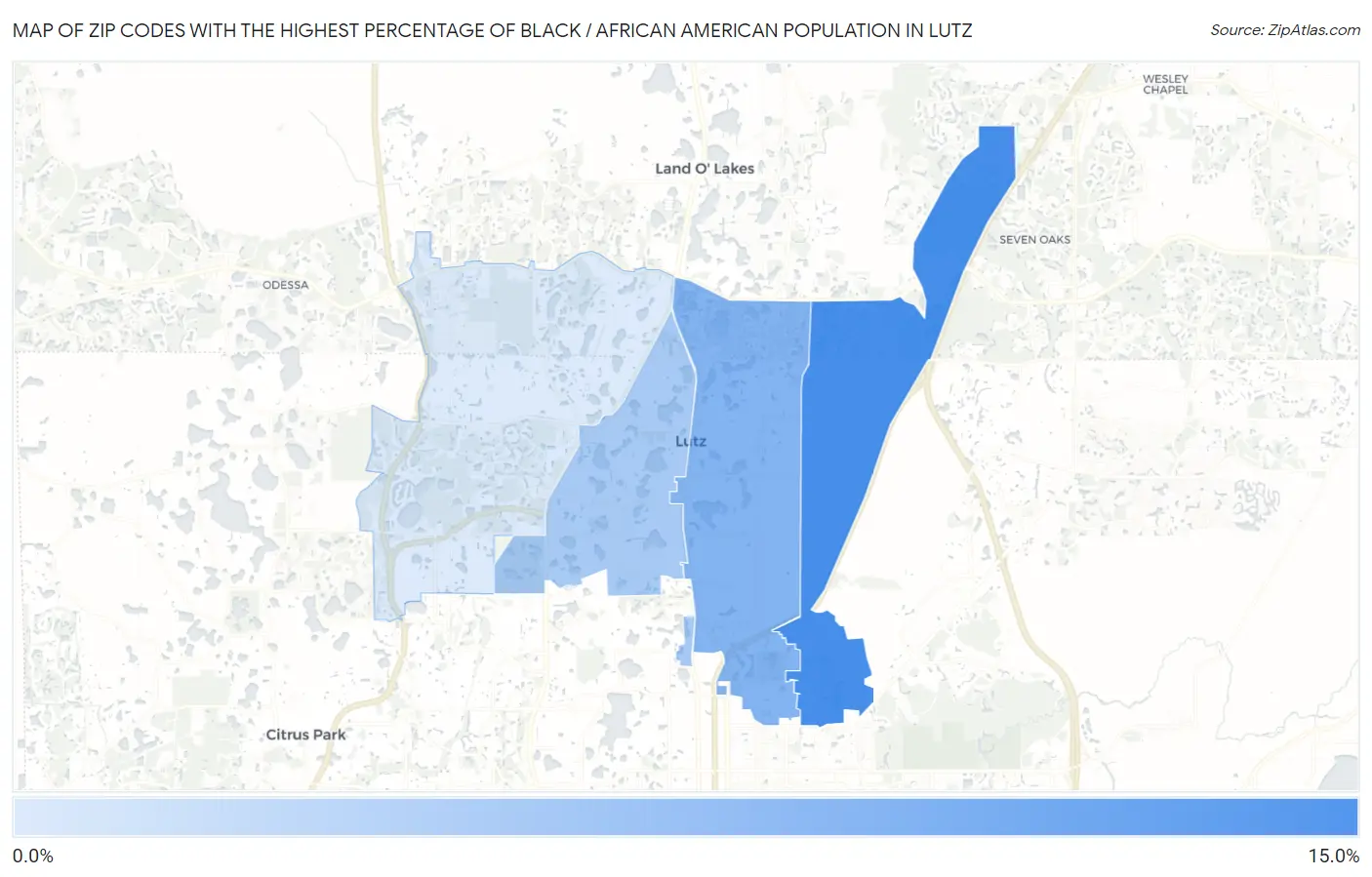 Zip Codes with the Highest Percentage of Black / African American Population in Lutz Map