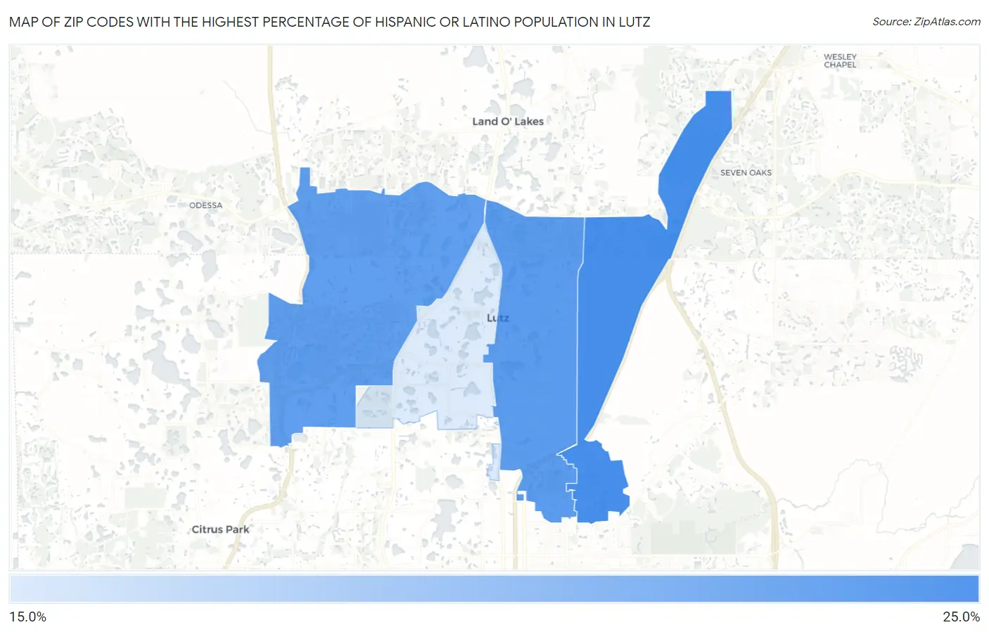 Zip Codes with the Highest Percentage of Hispanic or Latino Population in Lutz Map