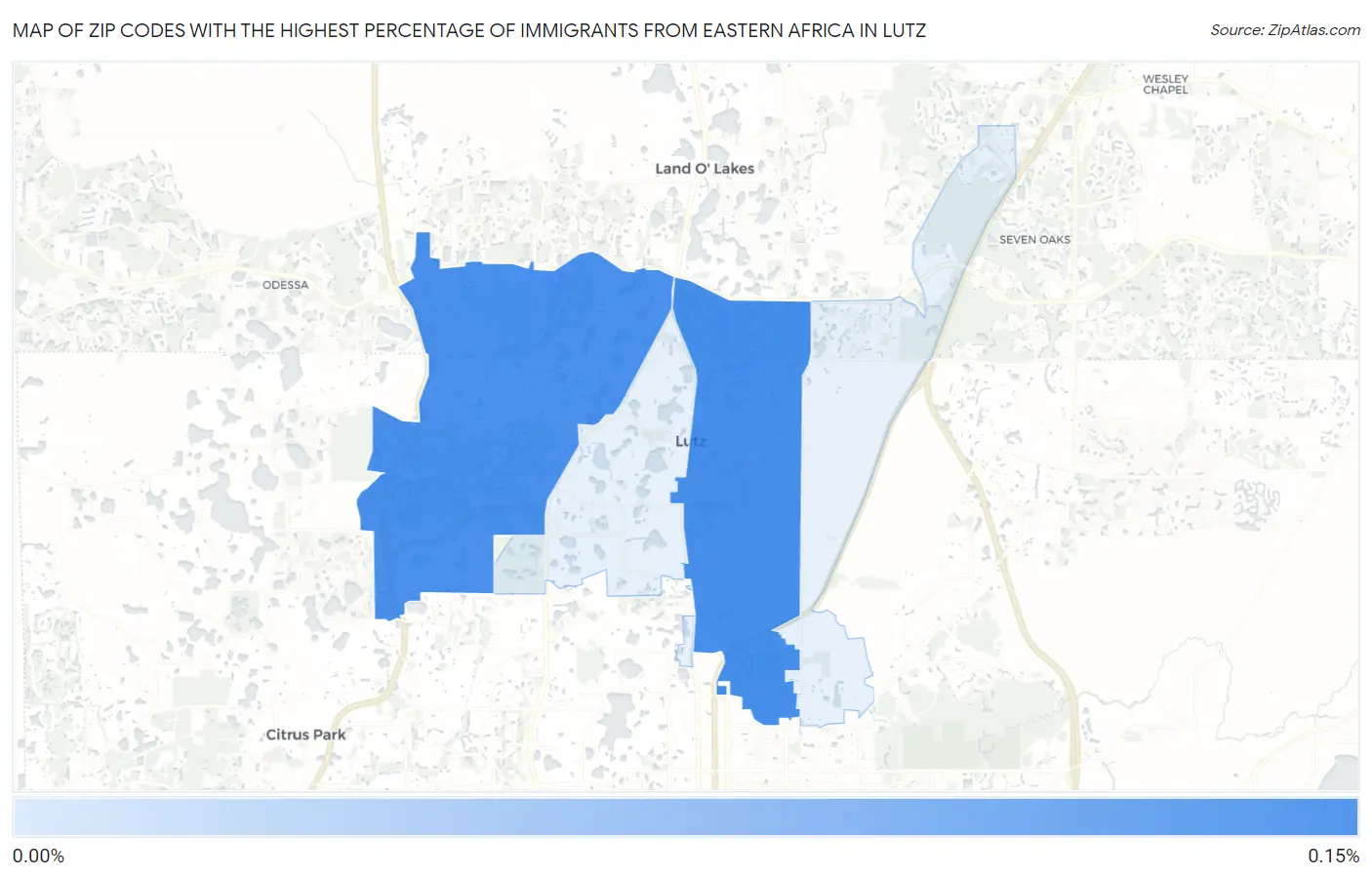 Zip Codes with the Highest Percentage of Immigrants from Eastern Africa in Lutz Map