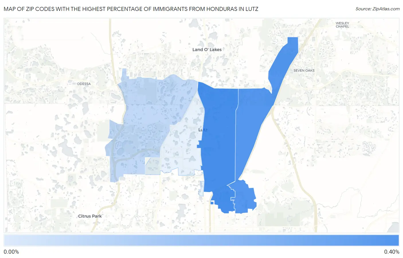 Zip Codes with the Highest Percentage of Immigrants from Honduras in Lutz Map