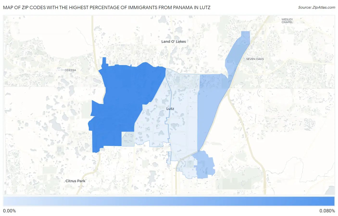 Zip Codes with the Highest Percentage of Immigrants from Panama in Lutz Map