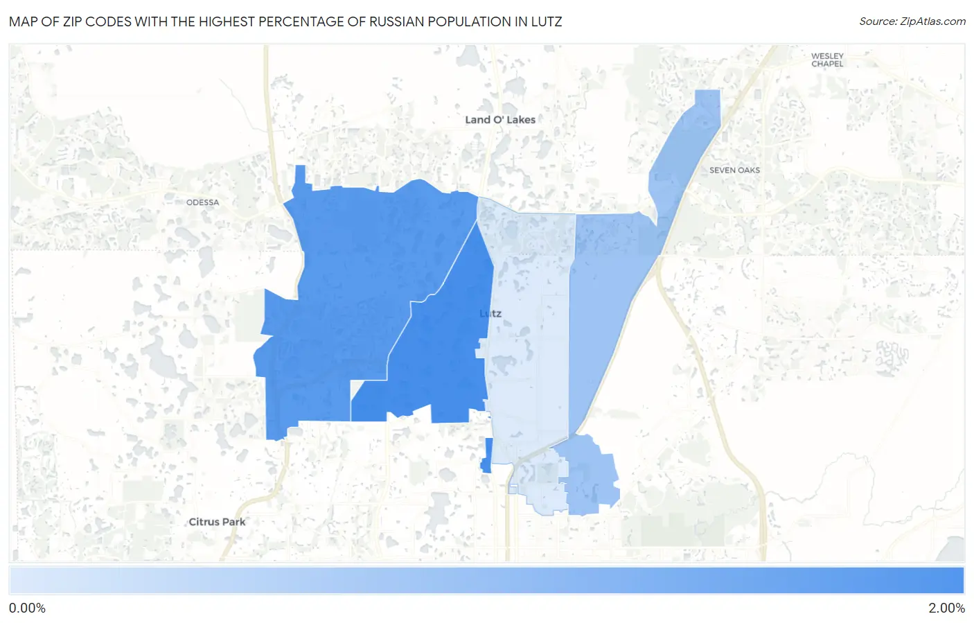 Zip Codes with the Highest Percentage of Russian Population in Lutz Map