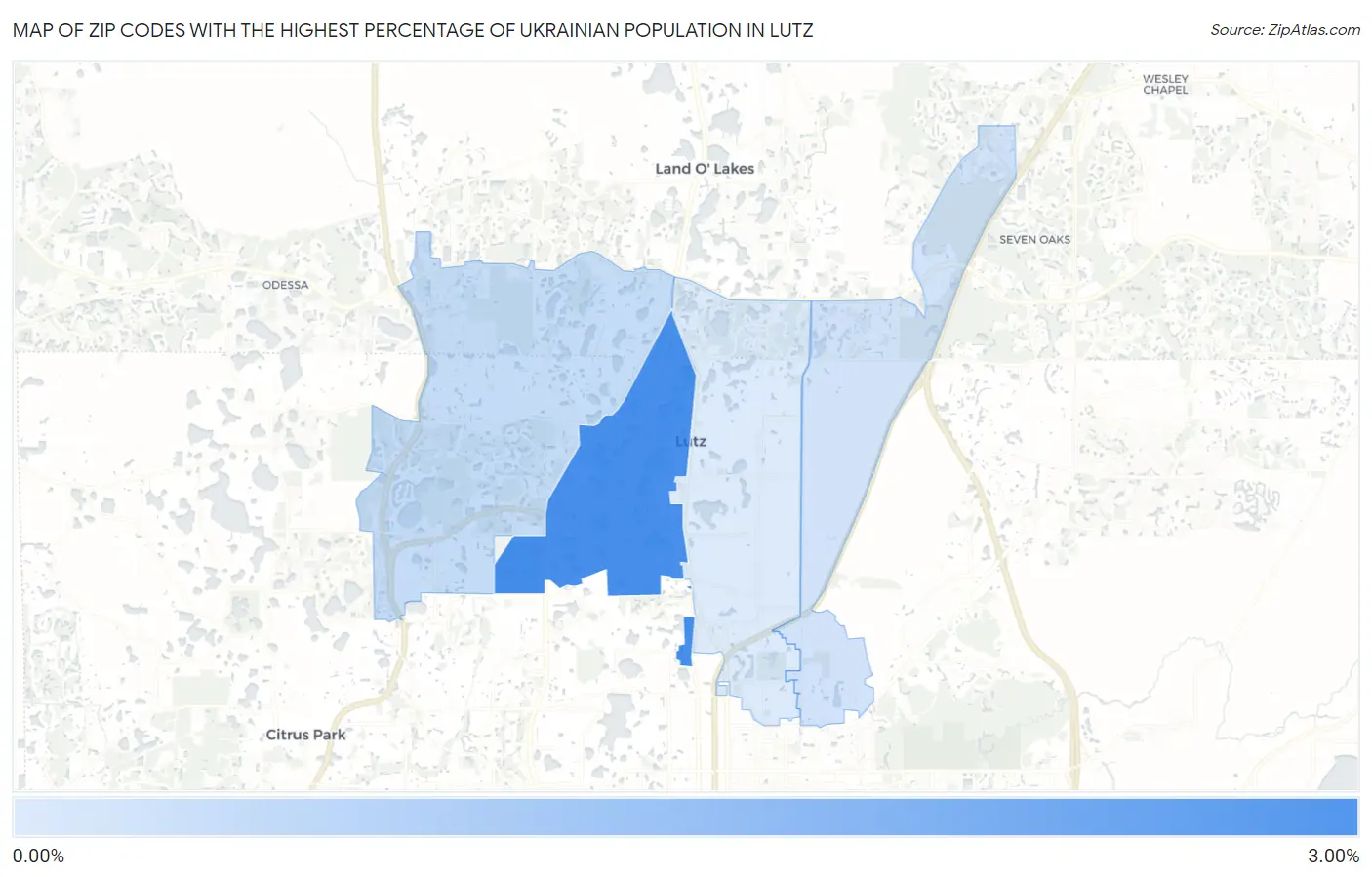 Zip Codes with the Highest Percentage of Ukrainian Population in Lutz Map