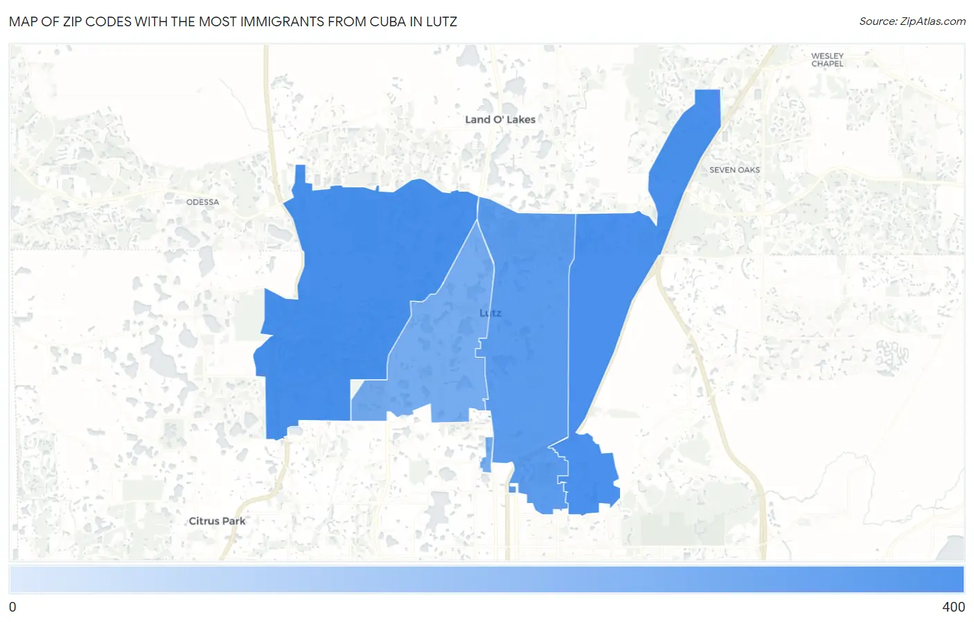 Zip Codes with the Most Immigrants from Cuba in Lutz Map