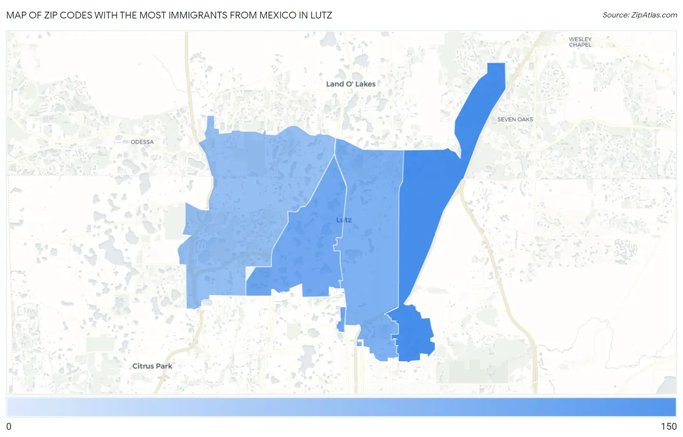 Zip Codes with the Most Immigrants from Mexico in Lutz Map
