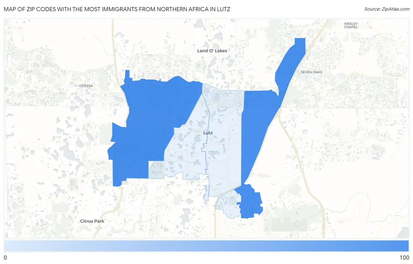 Zip Codes with the Most Immigrants from Northern Africa in Lutz Map