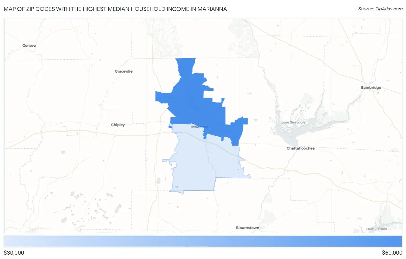 Zip Codes with the Highest Median Household Income in Marianna Map