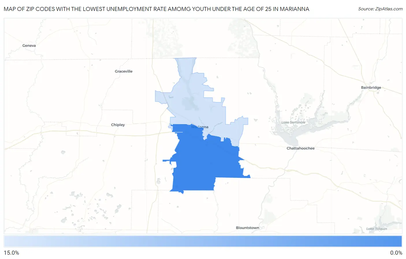 Zip Codes with the Lowest Unemployment Rate Amomg Youth Under the Age of 25 in Marianna Map