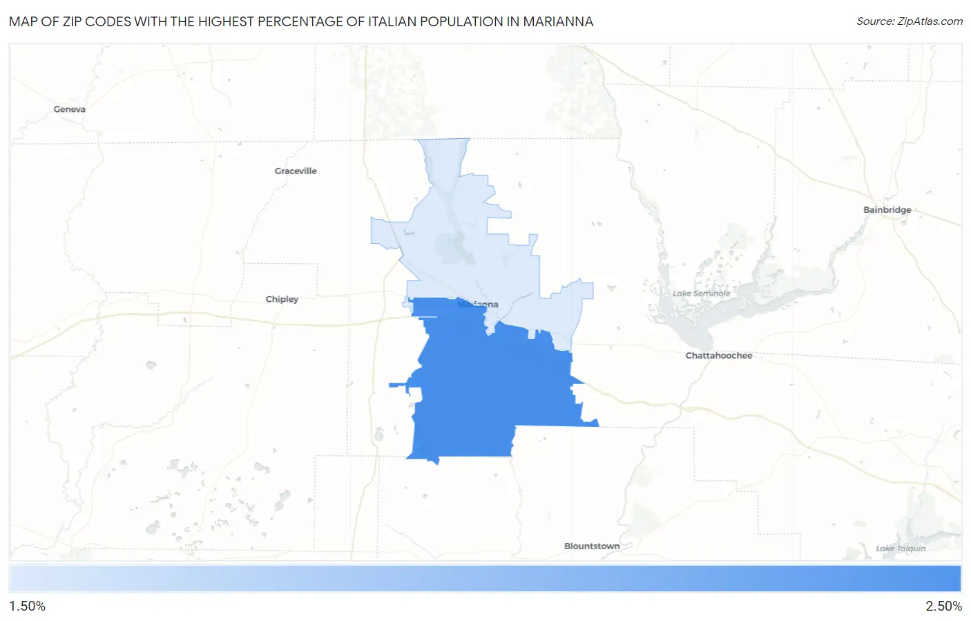 Zip Codes with the Highest Percentage of Italian Population in Marianna Map