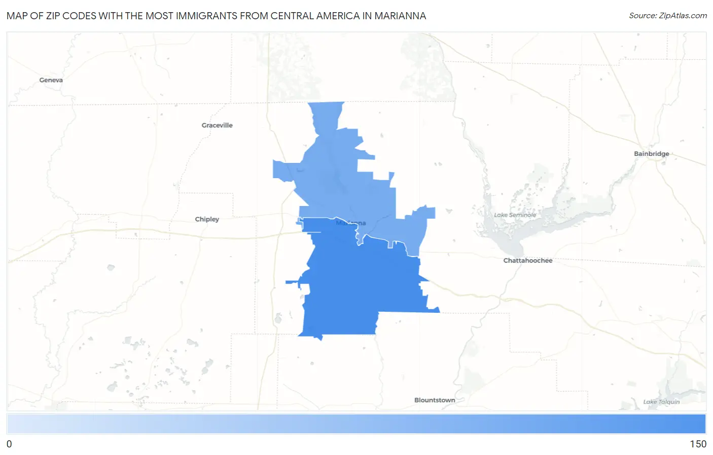 Zip Codes with the Most Immigrants from Central America in Marianna Map
