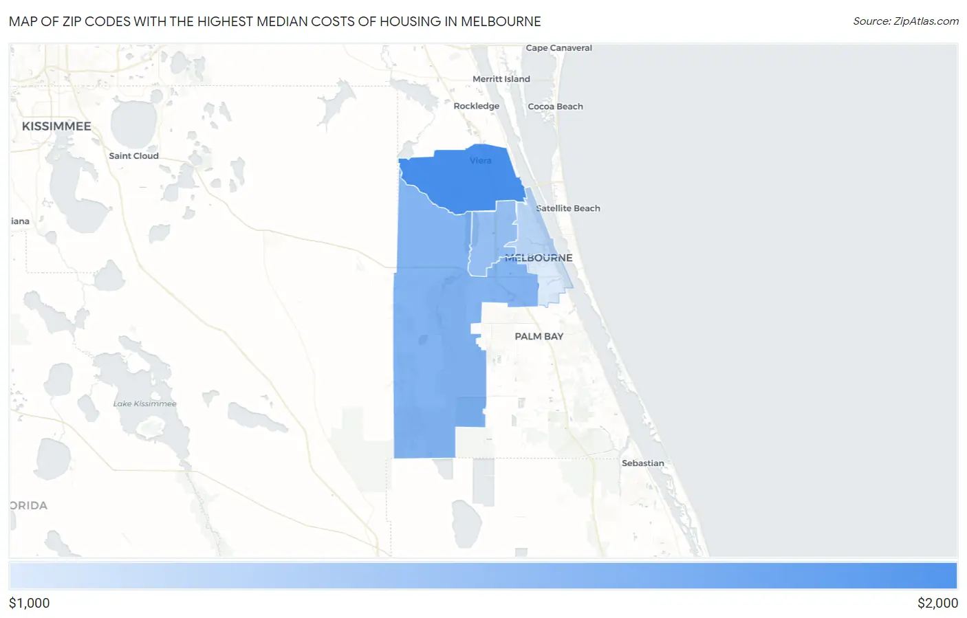 Zip Codes with the Highest Median Costs of Housing in Melbourne Map
