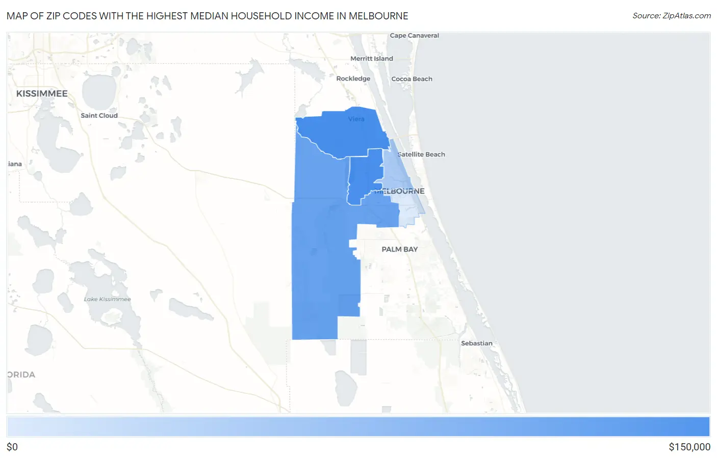 Zip Codes with the Highest Median Household Income in Melbourne Map