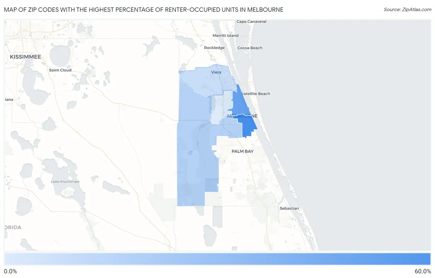 Zip Codes with the Highest Percentage of Renter-Occupied Units in Melbourne Map