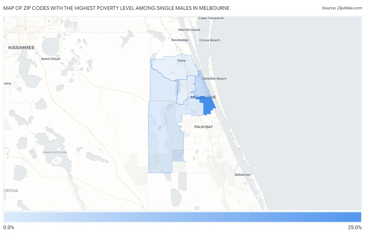 Zip Codes with the Highest Poverty Level Among Single Males in Melbourne Map
