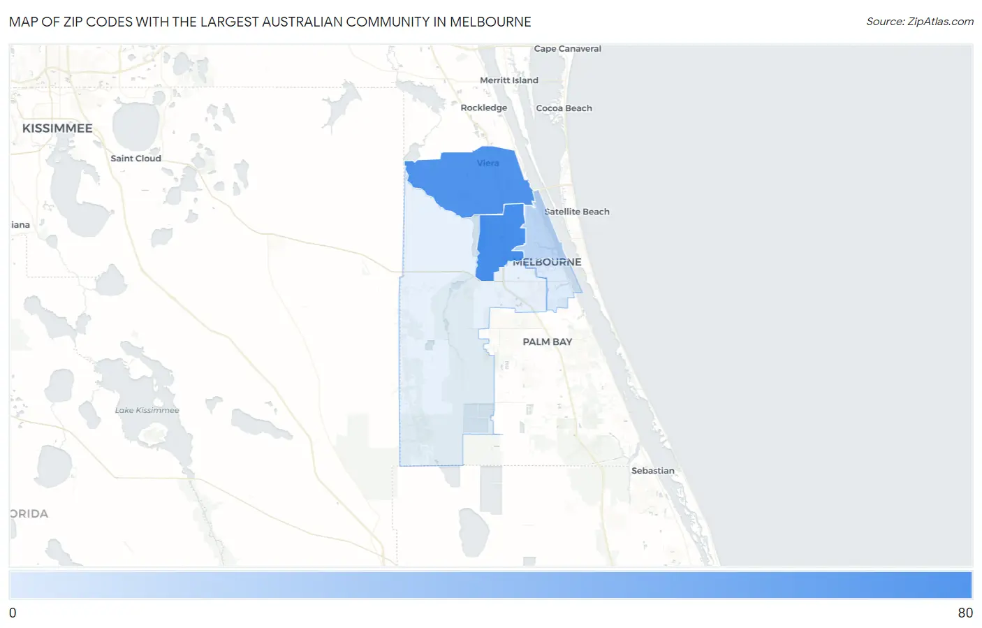 Zip Codes with the Largest Australian Community in Melbourne Map