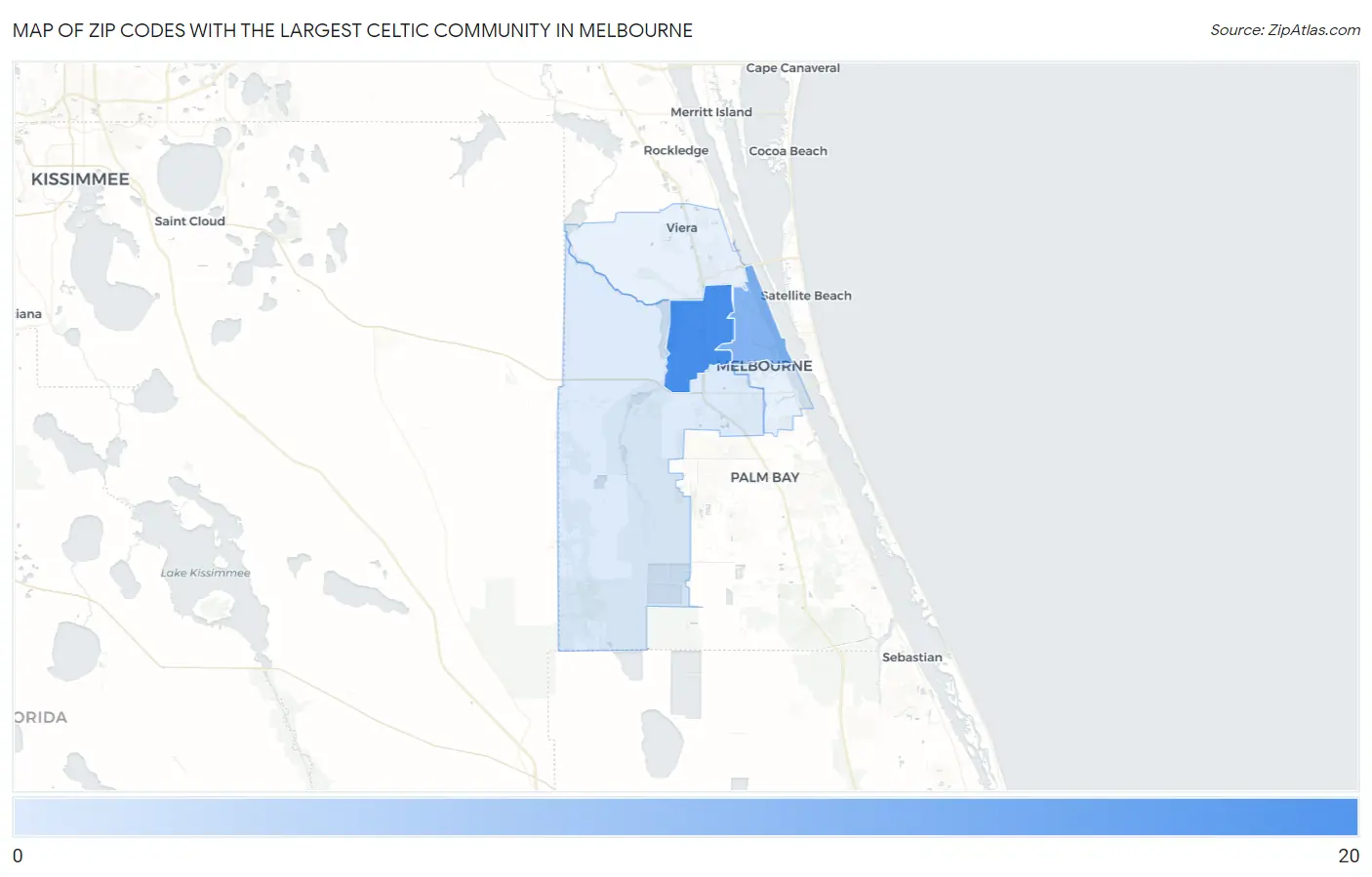 Zip Codes with the Largest Celtic Community in Melbourne Map