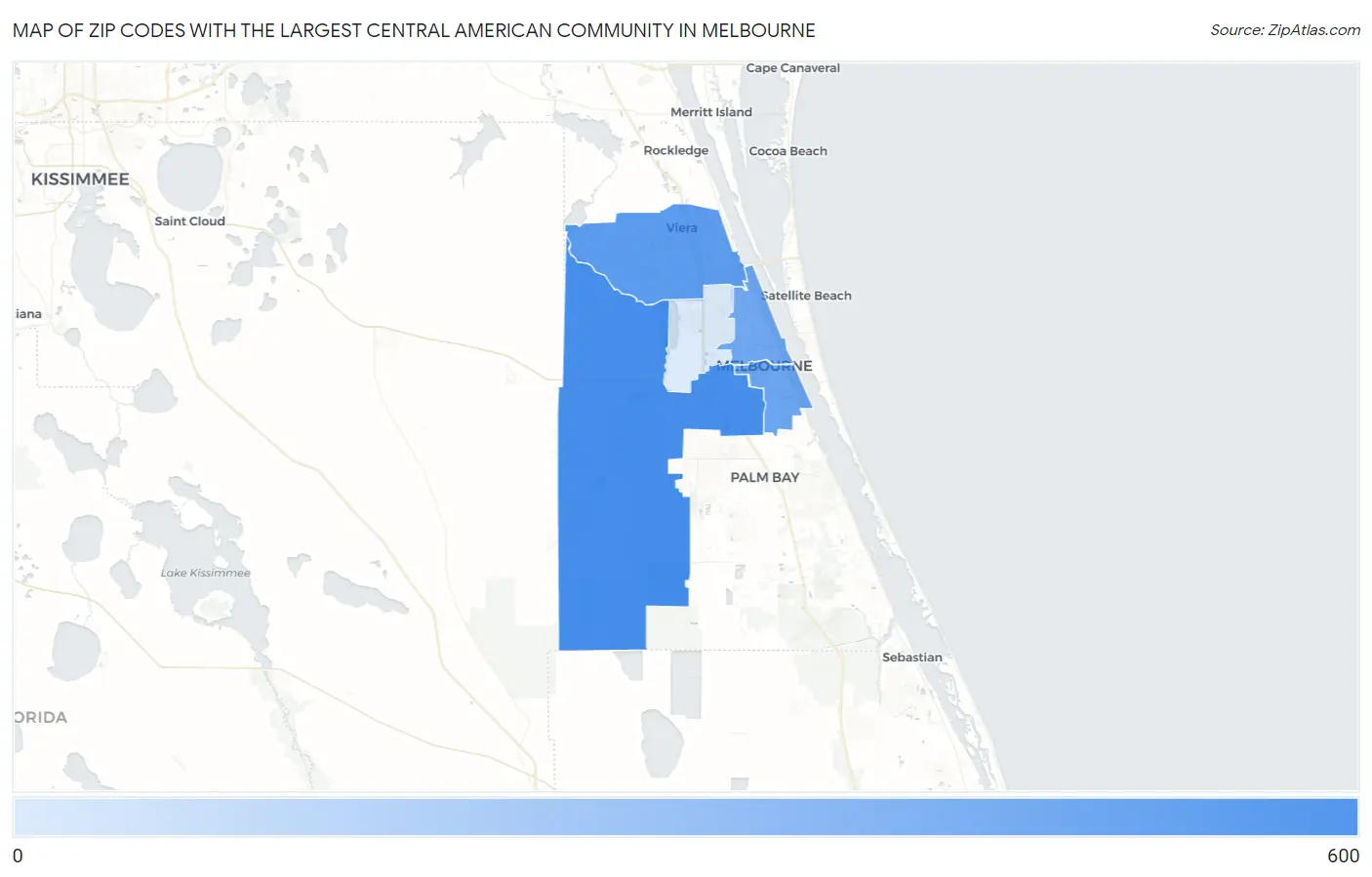 Zip Codes with the Largest Central American Community in Melbourne Map