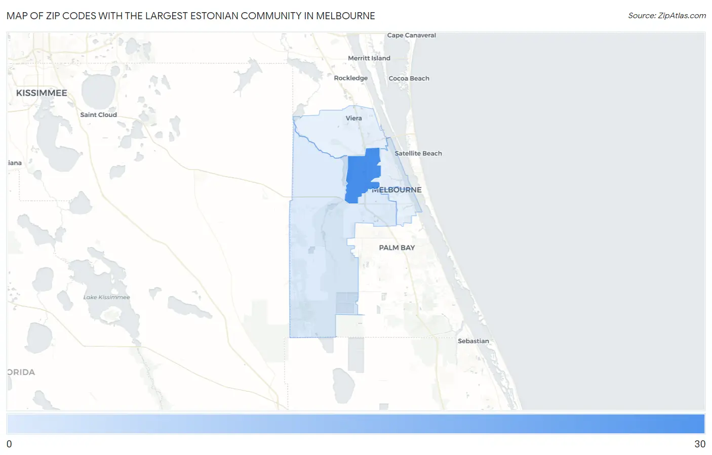 Zip Codes with the Largest Estonian Community in Melbourne Map