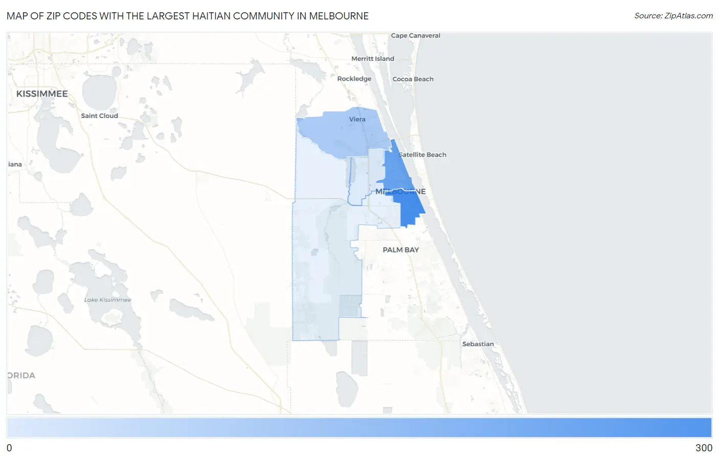 Zip Codes with the Largest Haitian Community in Melbourne Map