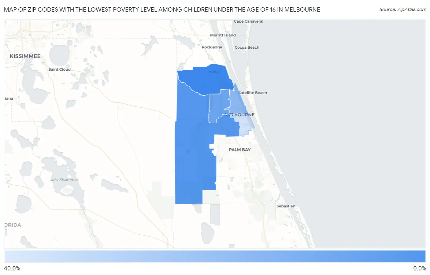 Zip Codes with the Lowest Poverty Level Among Children Under the Age of 16 in Melbourne Map