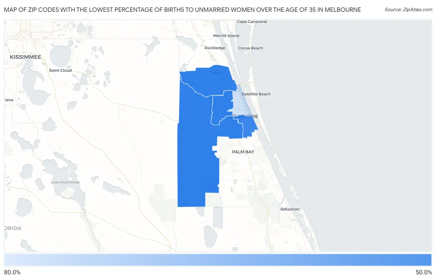 Zip Codes with the Lowest Percentage of Births to Unmarried Women over the Age of 35 in Melbourne Map