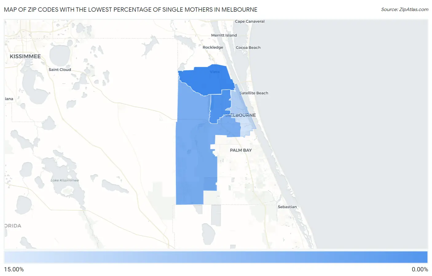 Zip Codes with the Lowest Percentage of Single Mothers in Melbourne Map
