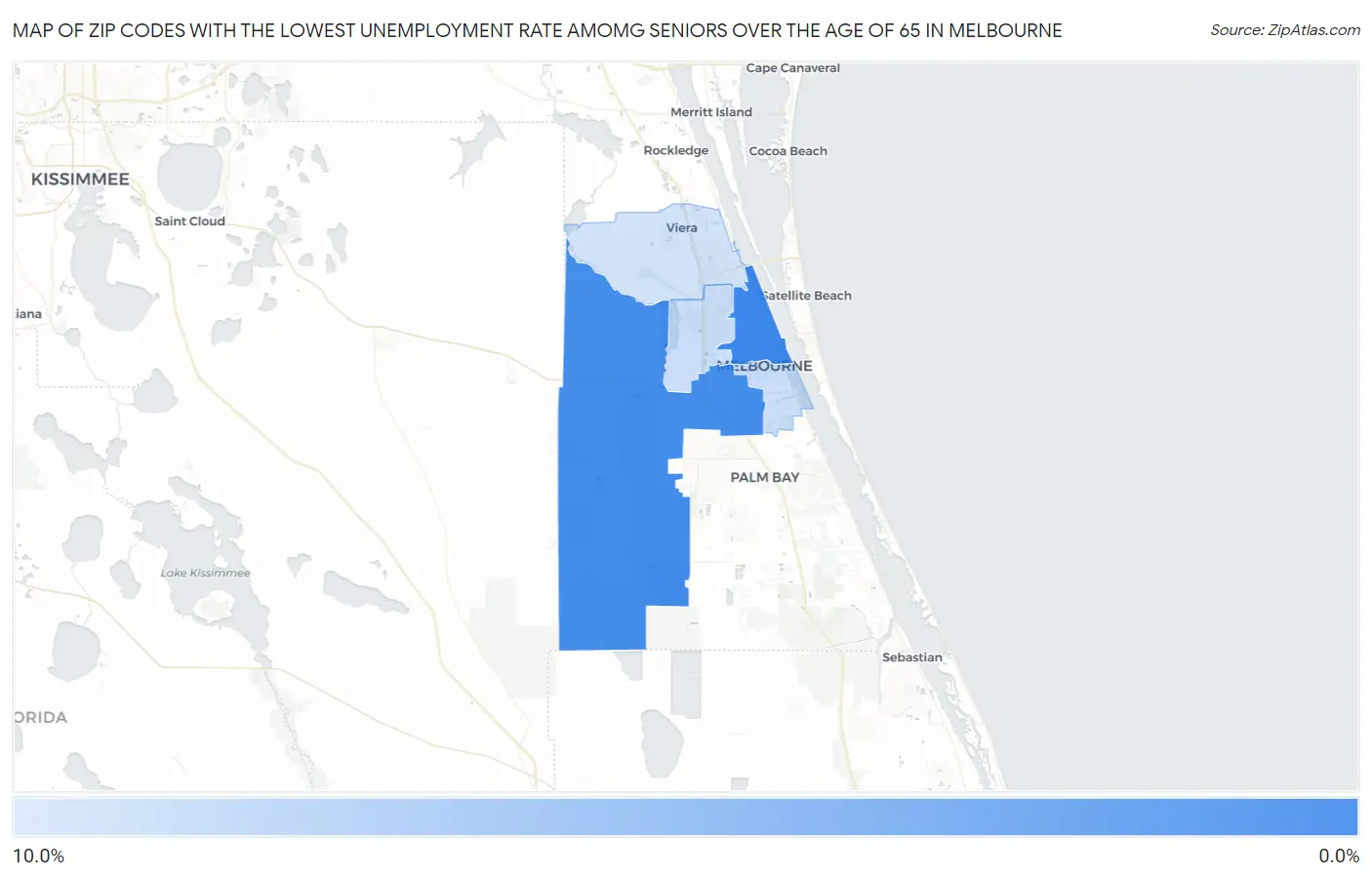 Zip Codes with the Lowest Unemployment Rate Amomg Seniors Over the Age of 65 in Melbourne Map