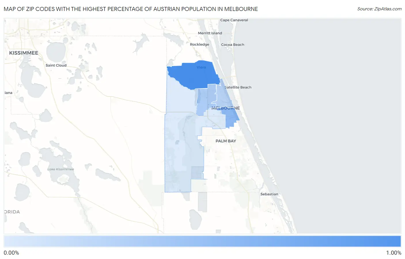 Zip Codes with the Highest Percentage of Austrian Population in Melbourne Map