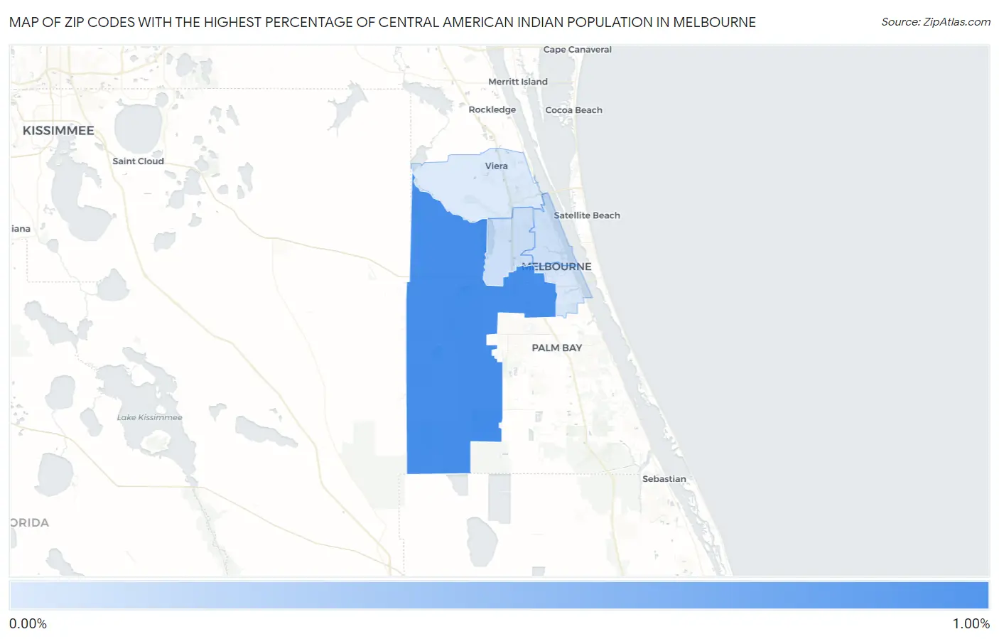 Zip Codes with the Highest Percentage of Central American Indian Population in Melbourne Map