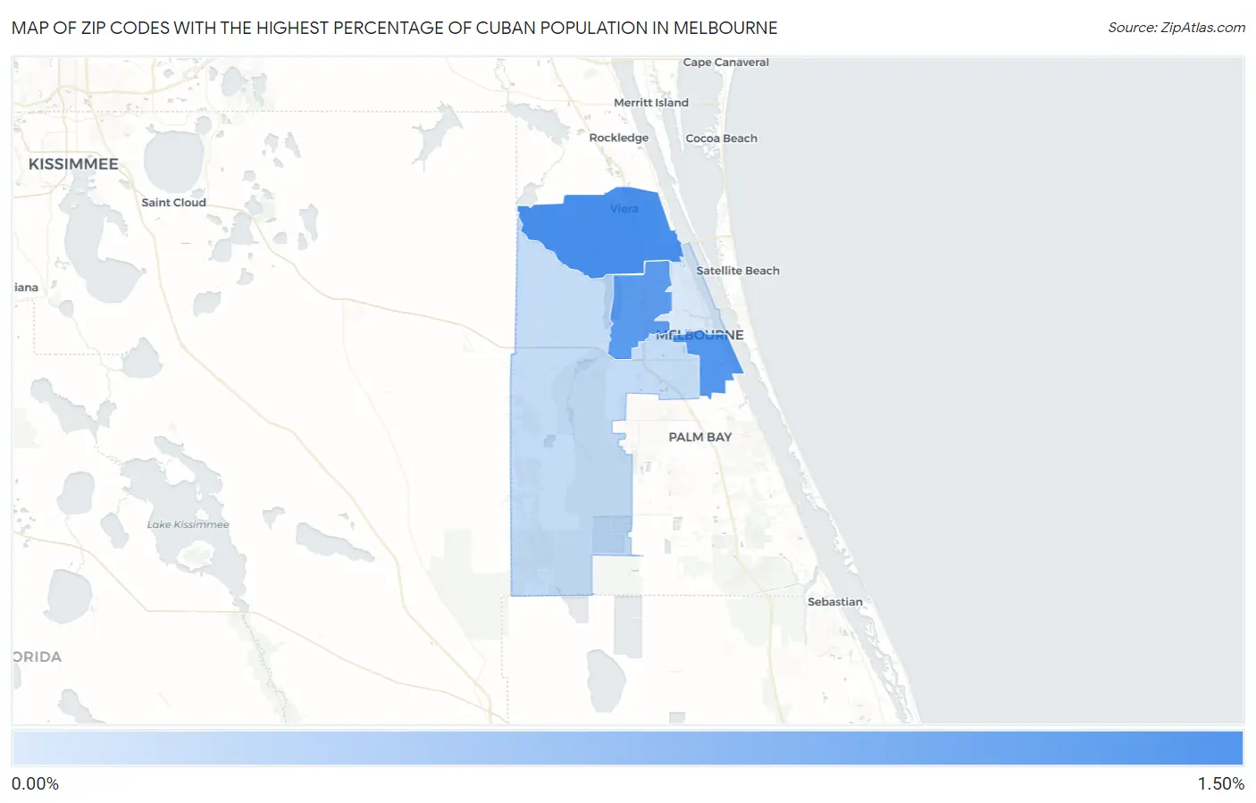 Zip Codes with the Highest Percentage of Cuban Population in Melbourne Map
