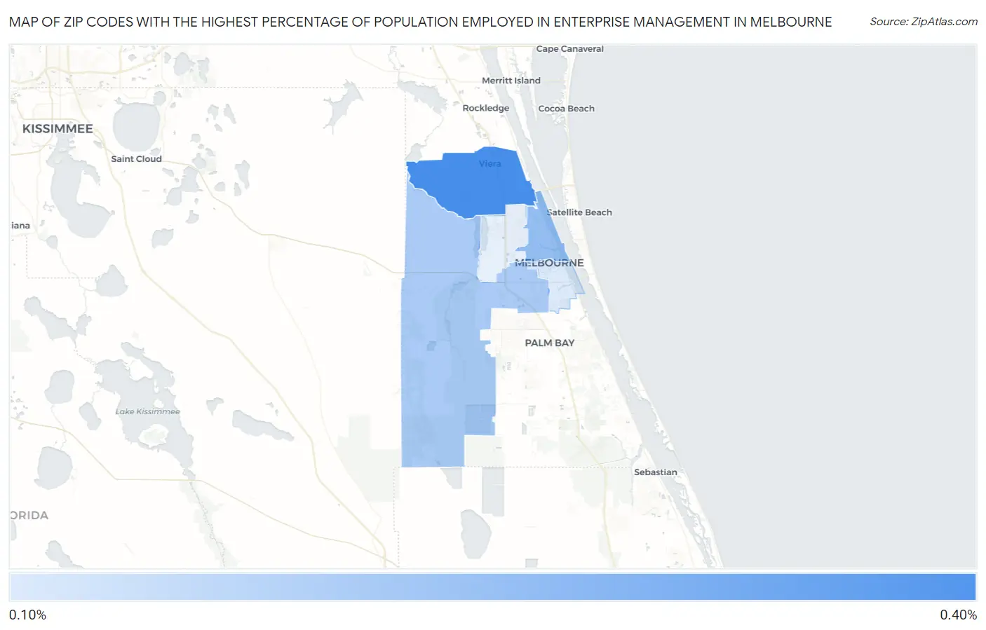 Zip Codes with the Highest Percentage of Population Employed in Enterprise Management in Melbourne Map