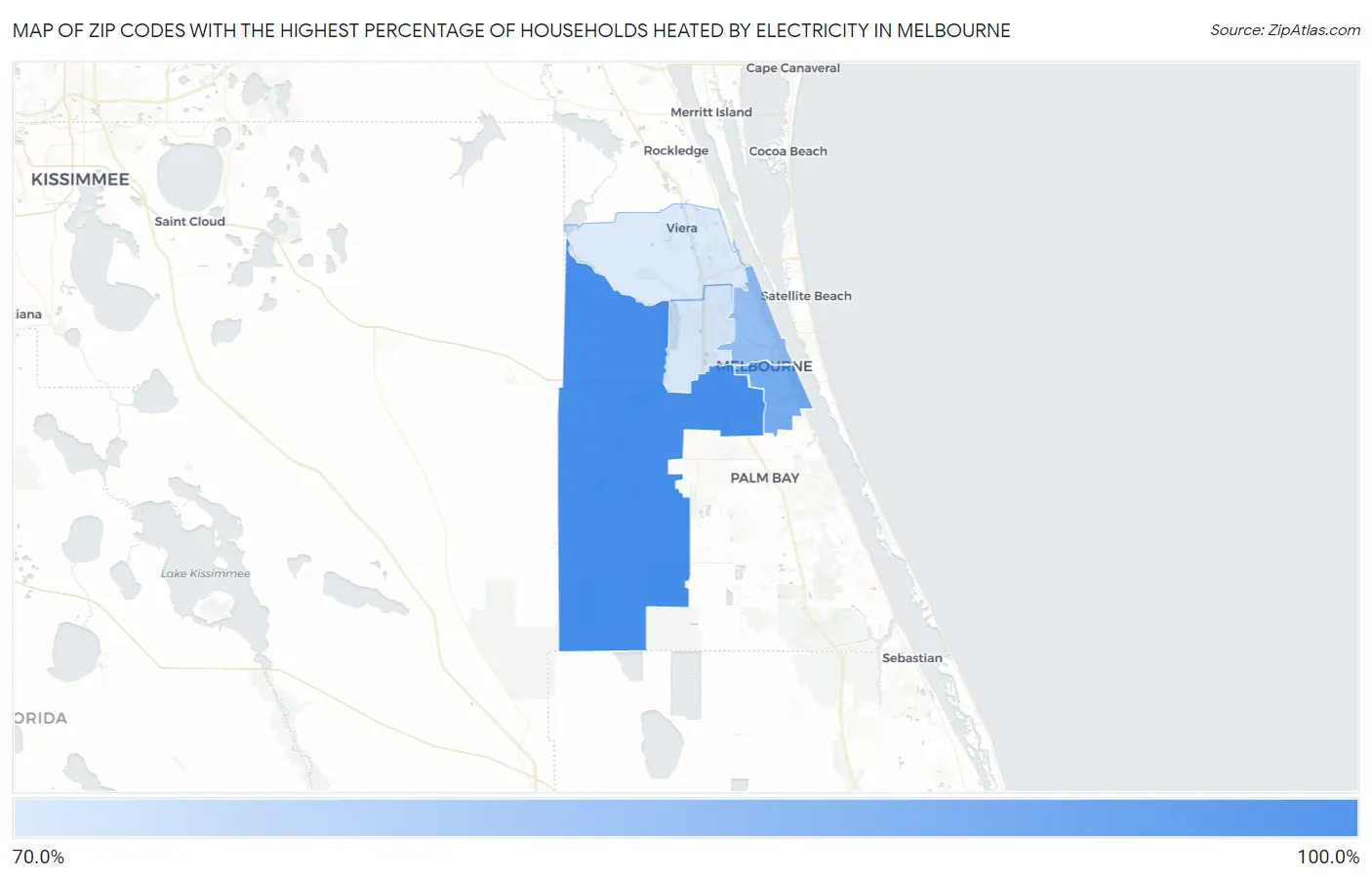 Zip Codes with the Highest Percentage of Households Heated by Electricity in Melbourne Map