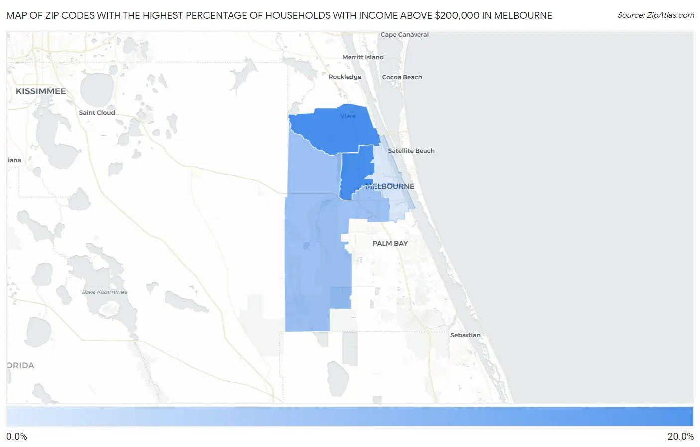 Zip Codes with the Highest Percentage of Households with Income Above $200,000 in Melbourne Map